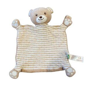 everearth global bear lovey Plush Security Blanket Brown Striped Pacifier Holder